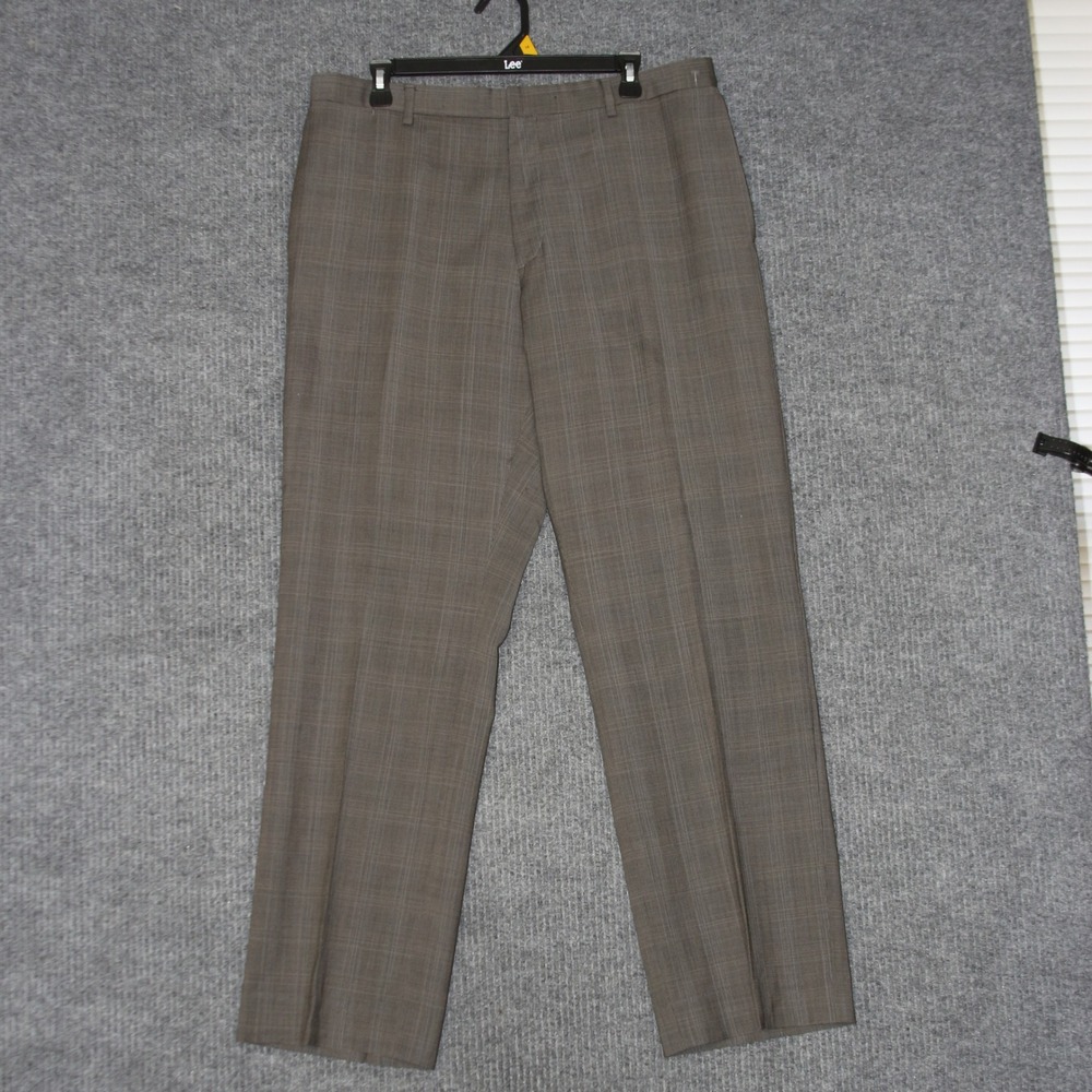 Banana‎ Republic Dress Pants Mens 36 Gray Classic Fit Plaid Flat Front Casual
